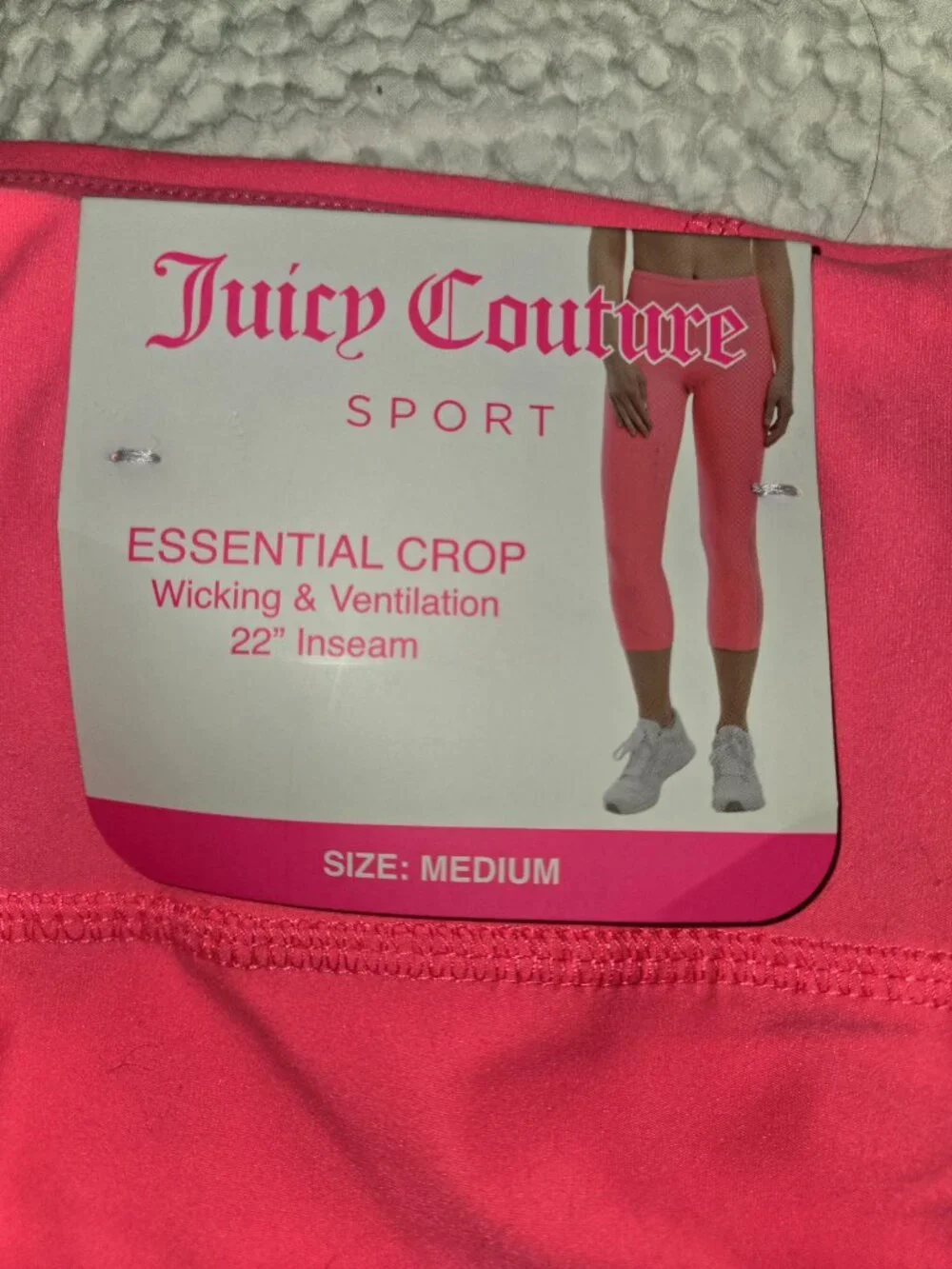 Juicy Couture Sport Essential Crop Leggings Medium Neon Pink NWT 22" Crop - Picture 2 of 6